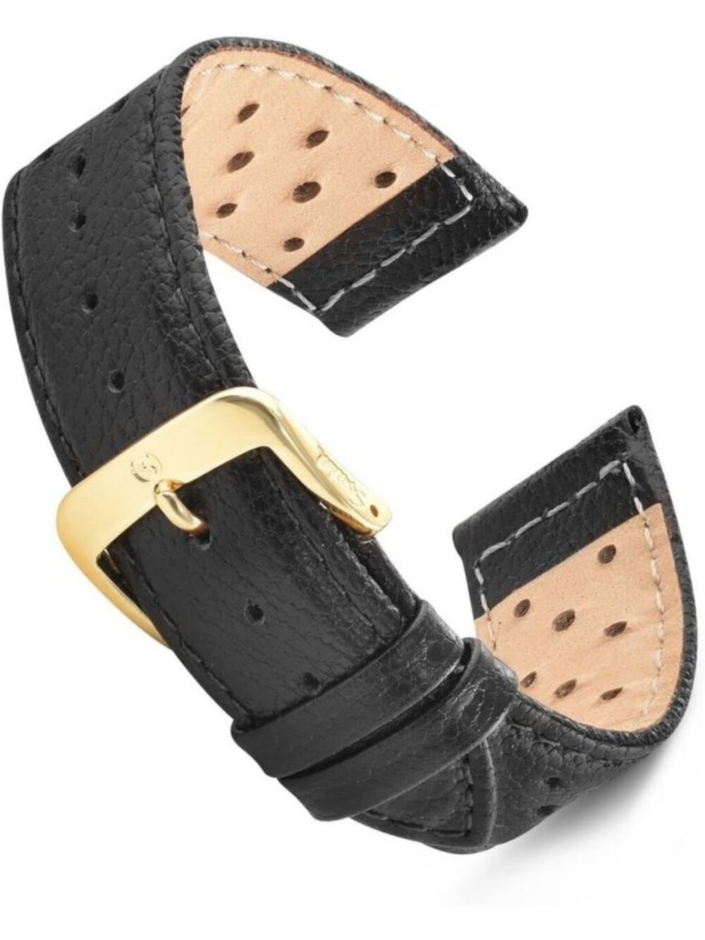 Genuine Leather 18mm Black Driving Watch Band with Stainless Steel Buckle